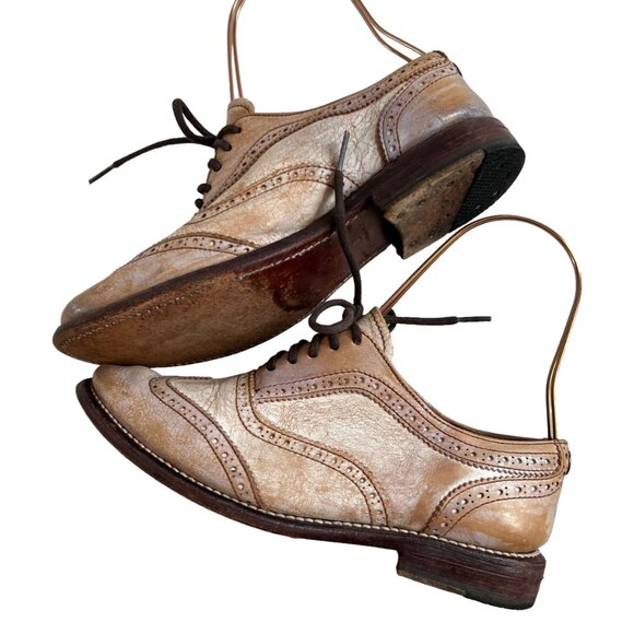 Bed Stu oxfords Lita 7 beige crackled distressed leather wing tip lace up flat - Picture 6 of 11